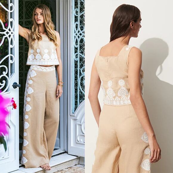 NWT Figue Isabelle Squared Neckline Linen Zip Top Travertine Sand Size: Large - Picture 8 of 8